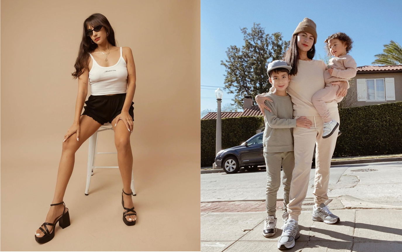 Collage photo of Natalie at a Fashion Mamas photoshoot and a photo of her with her kids