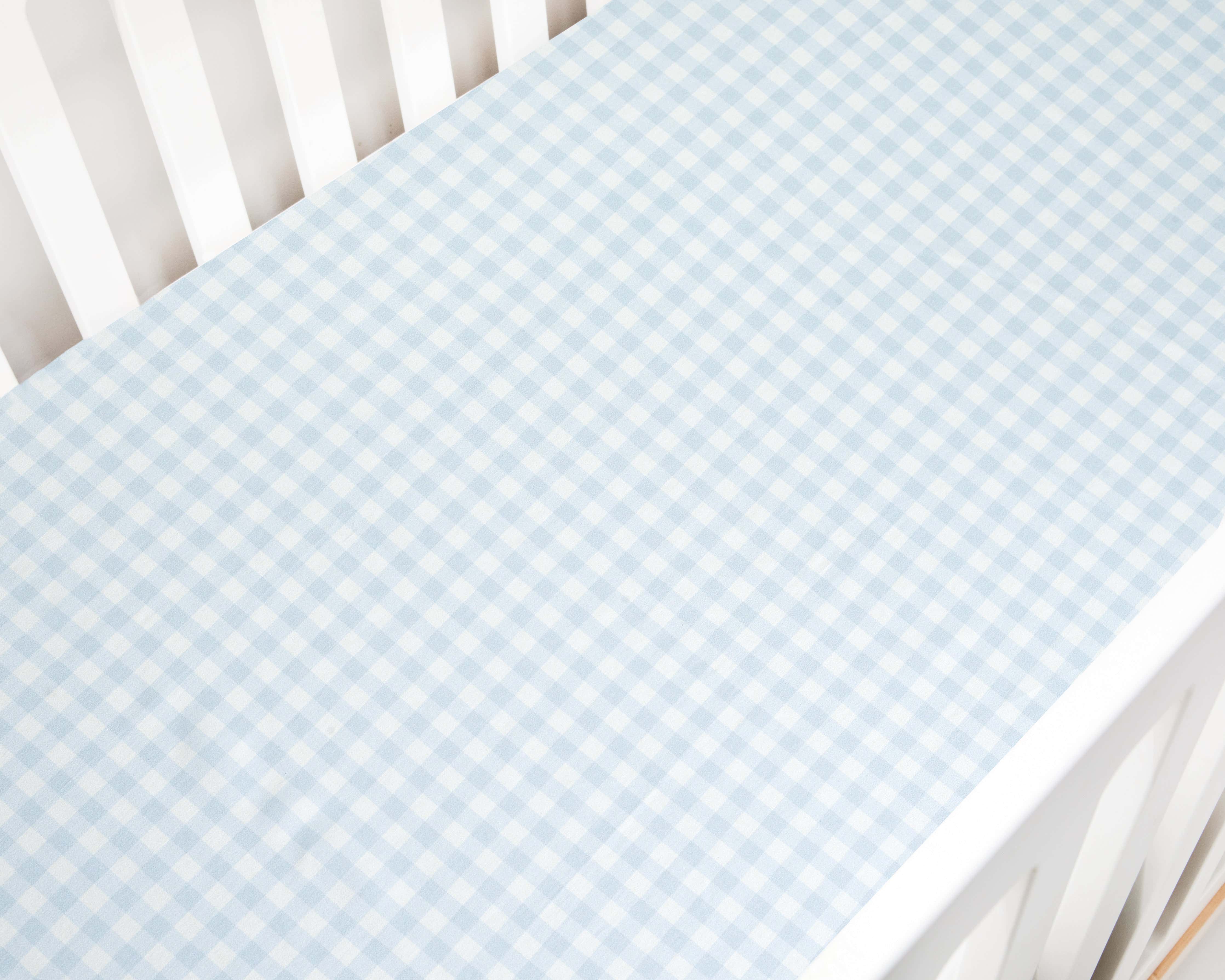 Gooselings Picnic Gingham Crib Sheet - Blue – Namesake