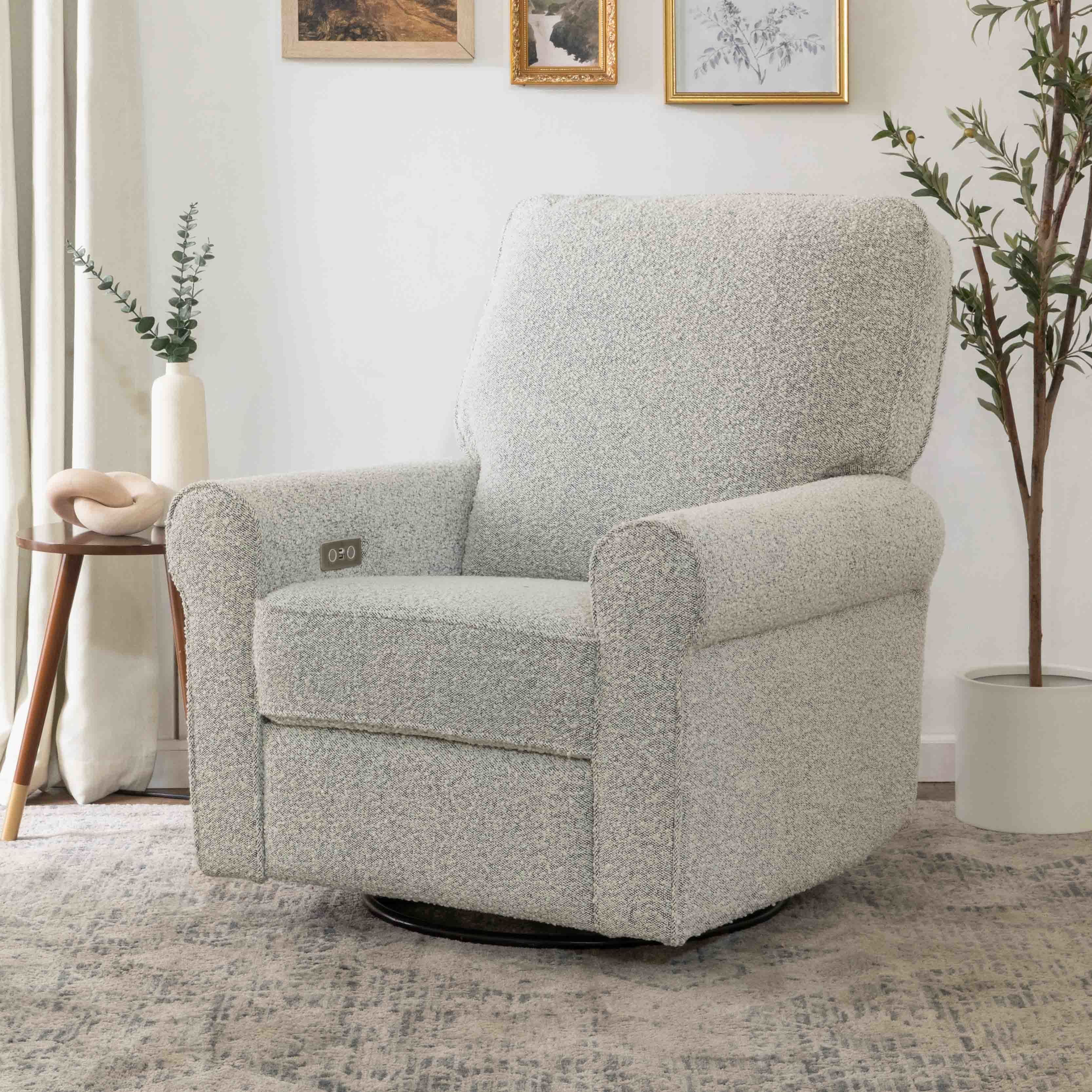 Namesake Monroe Pillowback Power Recliner Black White Boucle