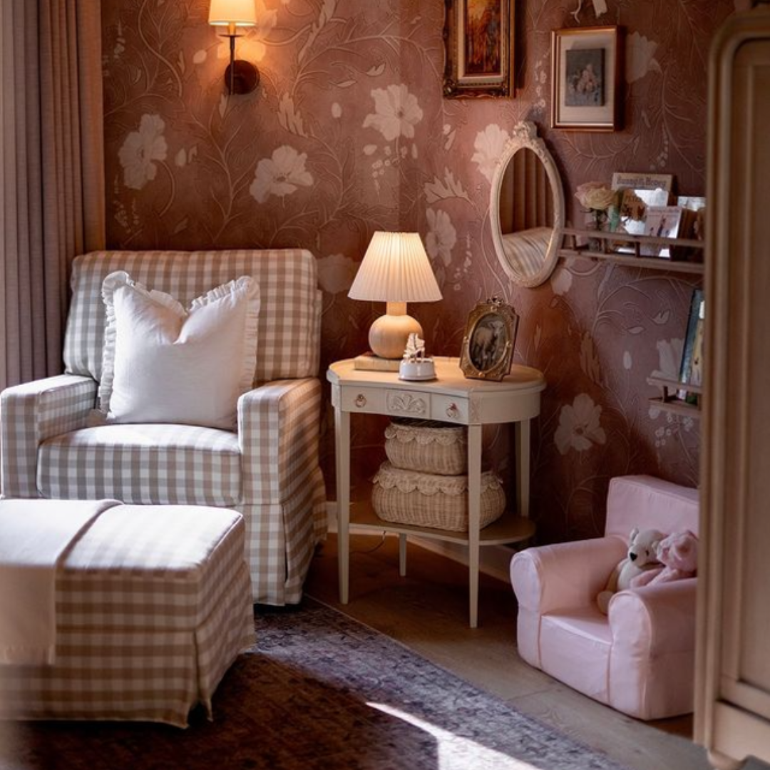 image of nursery room with gingham chair