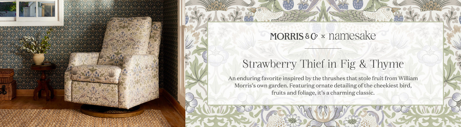 Morris & Co x Namesake Strawberry Thief in Fig & Thyme