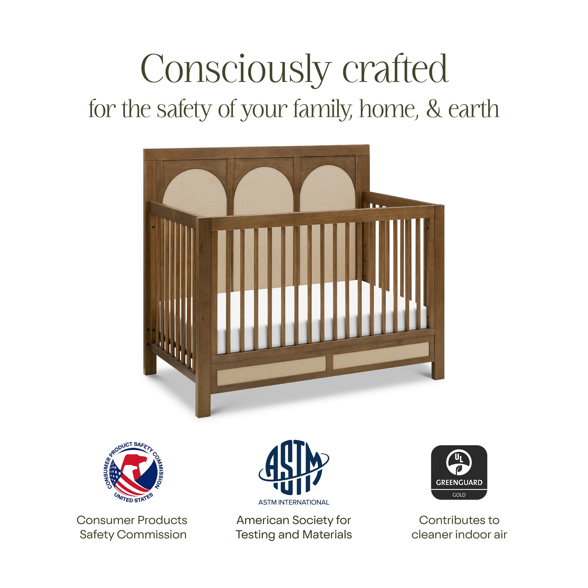 M24801NLPSEW,Namesake,Eloise 4-in-1 Convertible Crib in Natural Walnut & Performance Sand Eco-Weave