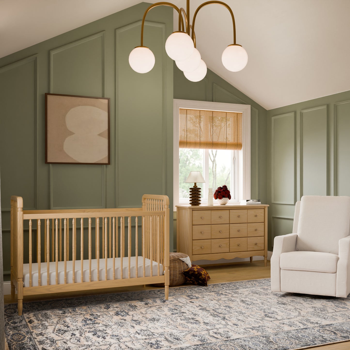 M7101HY,Namesake,Liberty 3-in-1 Convertible Spindle Crib w/Toddler Bed Conversion Kit in Honey