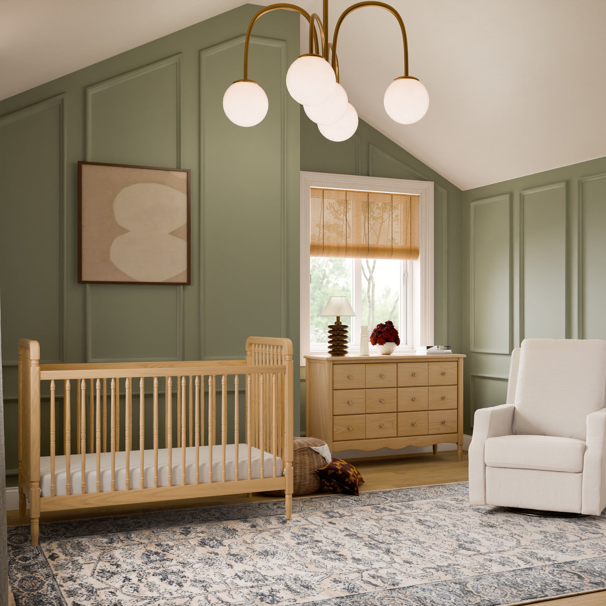 M7101HY,Namesake,Liberty 3-in-1 Convertible Spindle Crib w/Toddler Bed Conversion Kit in Honey