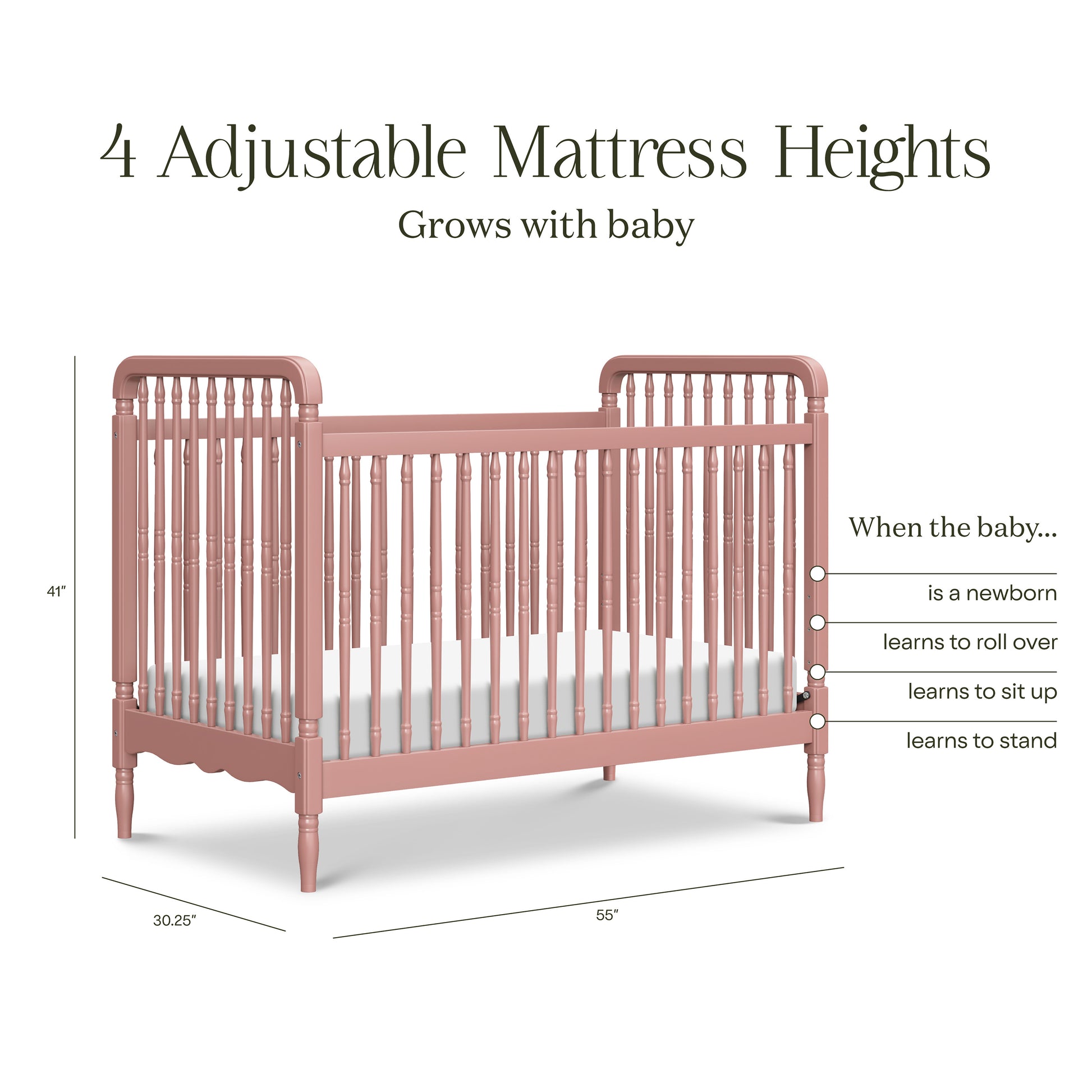 M7101DTR,Namesake,Liberty 3-in-1 Convertible Spindle Crib w/Toddler Bed Conversion Kit in Dusty Rose