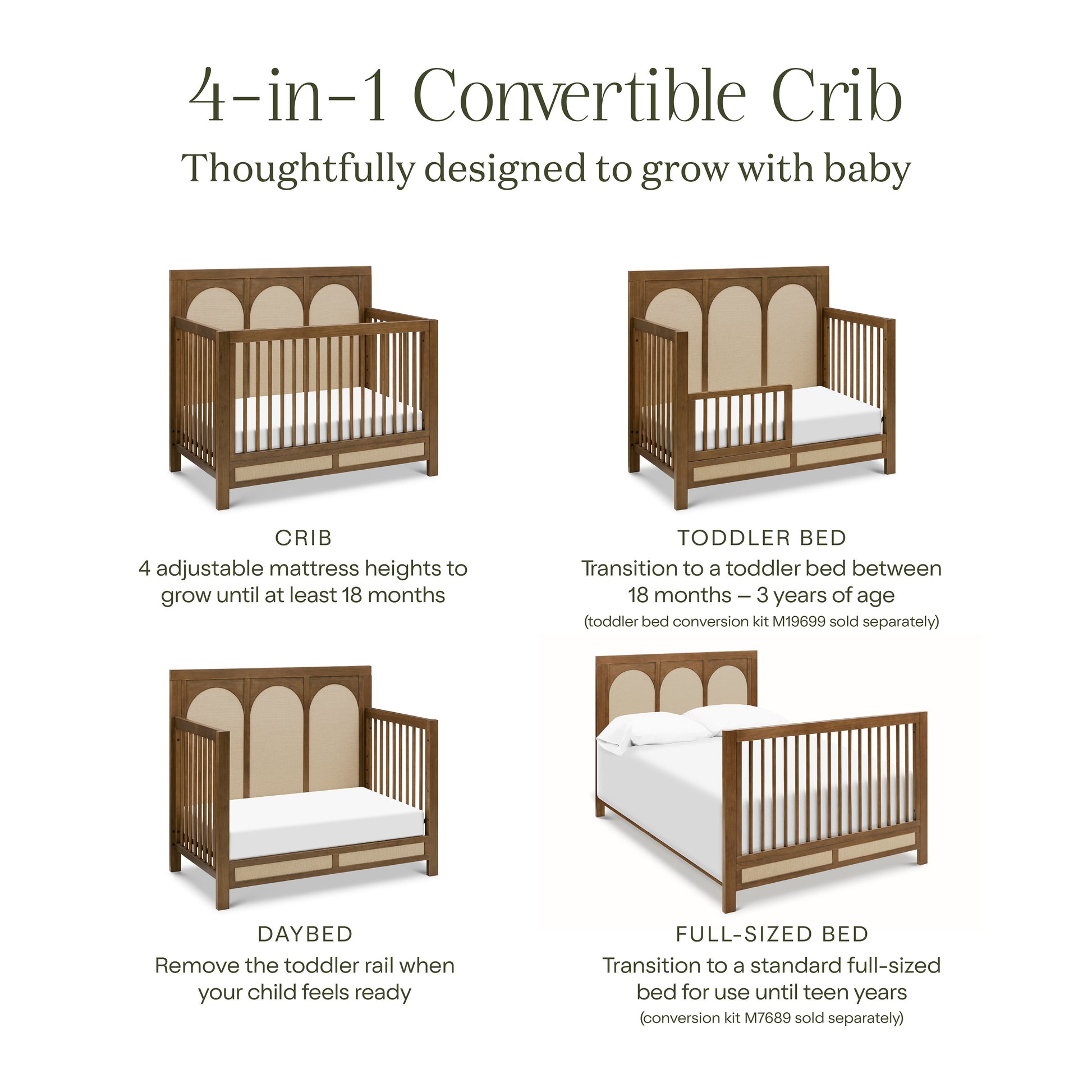 M24801NLPSEW,Namesake,Eloise 4-in-1 Convertible Crib in Natural Walnut & Performance Sand Eco-Weave