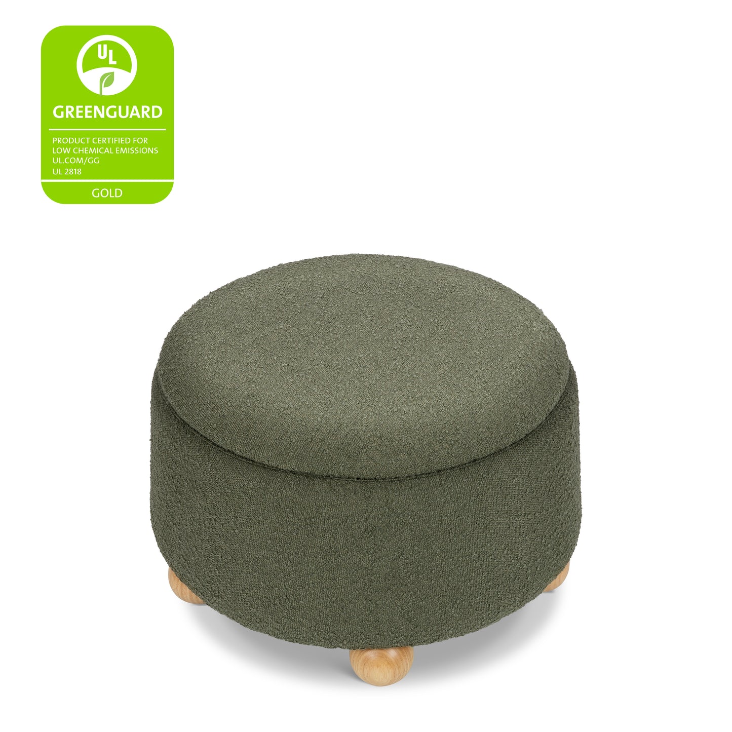 M30985POBHF,Namesake,Tuffet Storage Ottoman in Performance Olive Boucle w/Honey Ball Feet