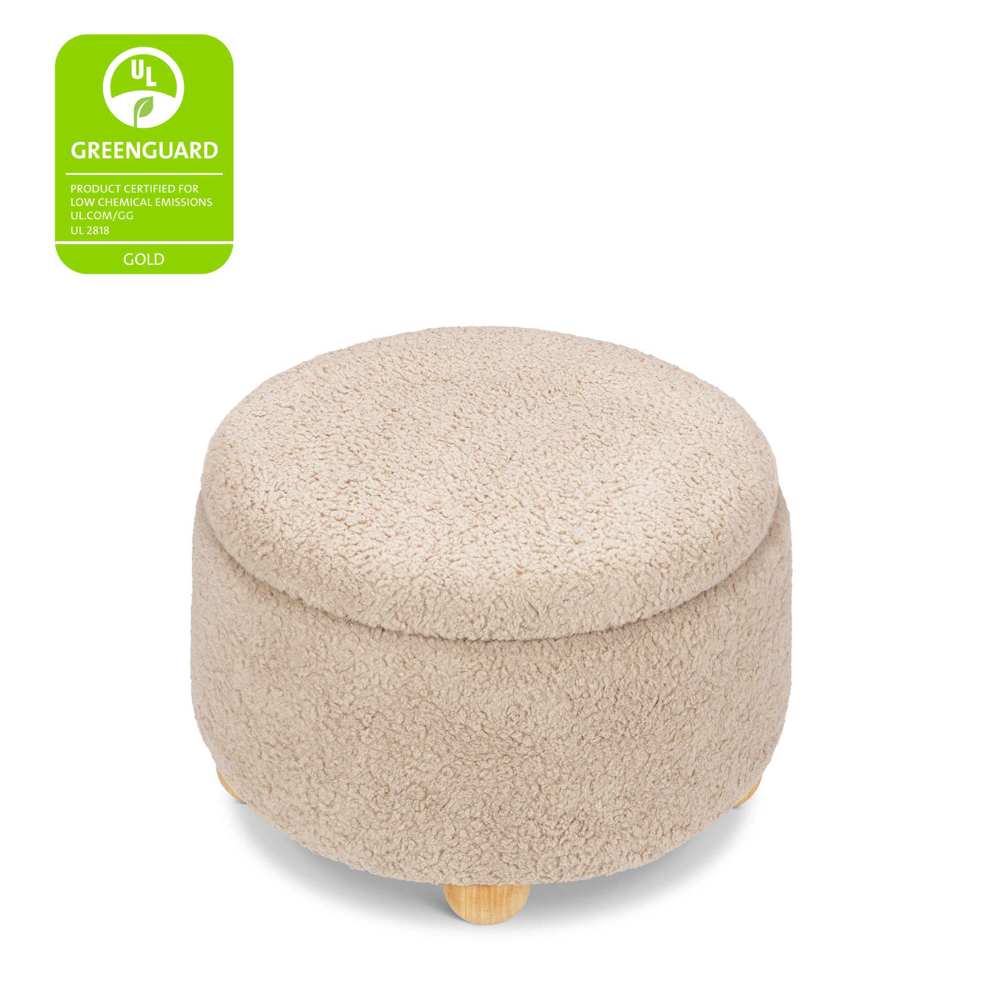 M30985CSGHF,Namesake,Tuffet Storage Ottoman in Chai Shearling w/Honey Ball Feet