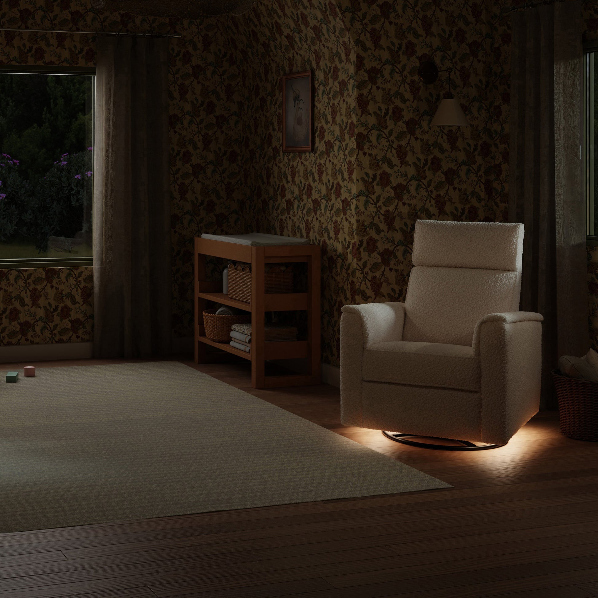 M17182CSG,Namesake,Willa Pro Power Glider Recliner w/ Power Lumbar in Chai Shearling