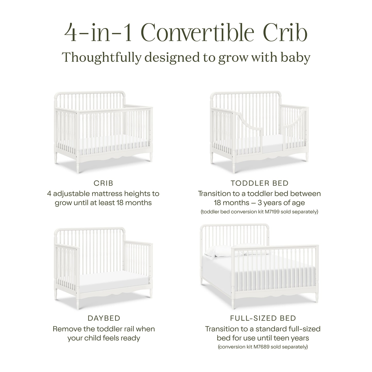 M7141RW,Namesake,Liberty 4-in-1 Convertible Spindle Crib in Warm White