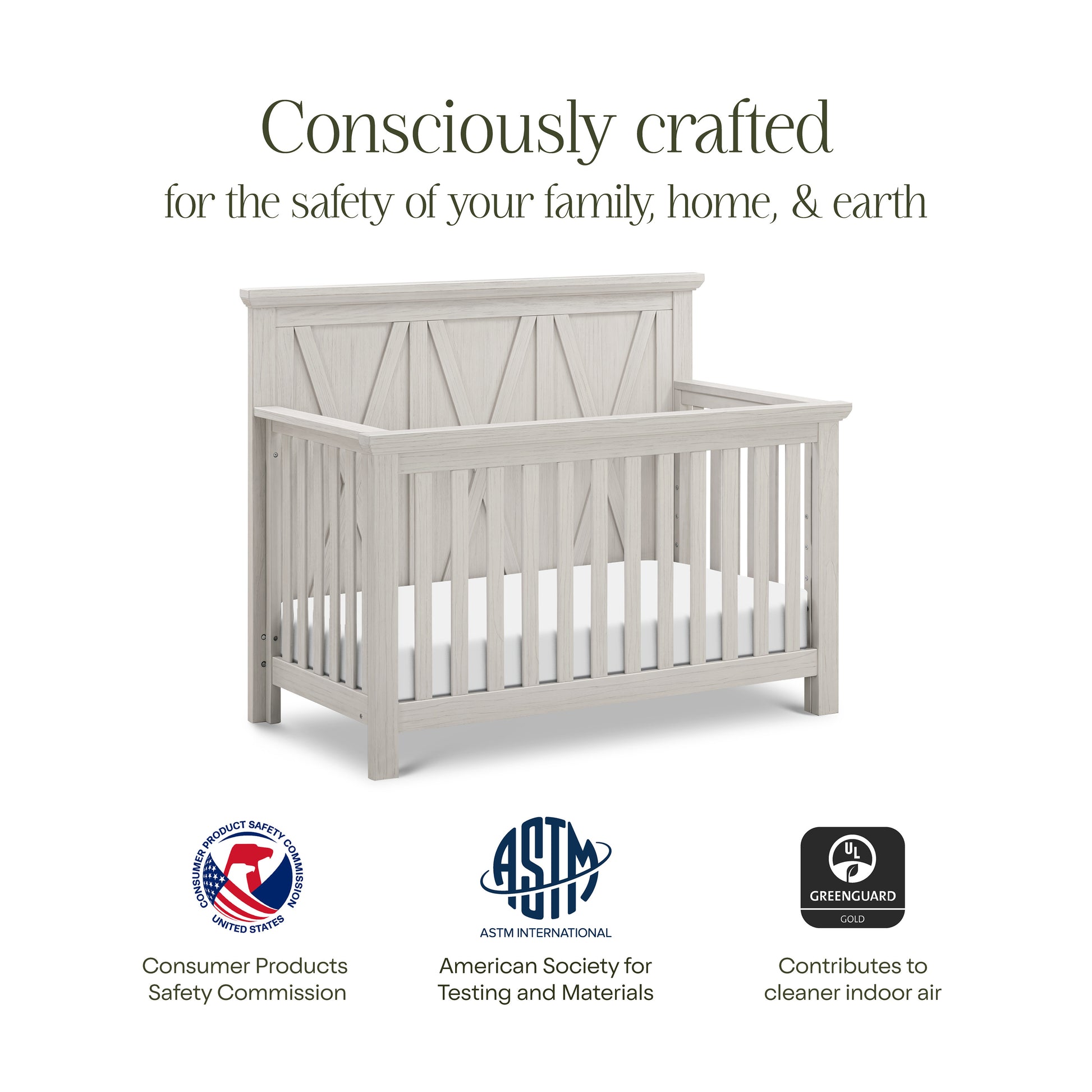 B14501WDF,Monogram by Namesake,Emory Farmhouse 4-in-1 Convertible Crib in White Driftwood