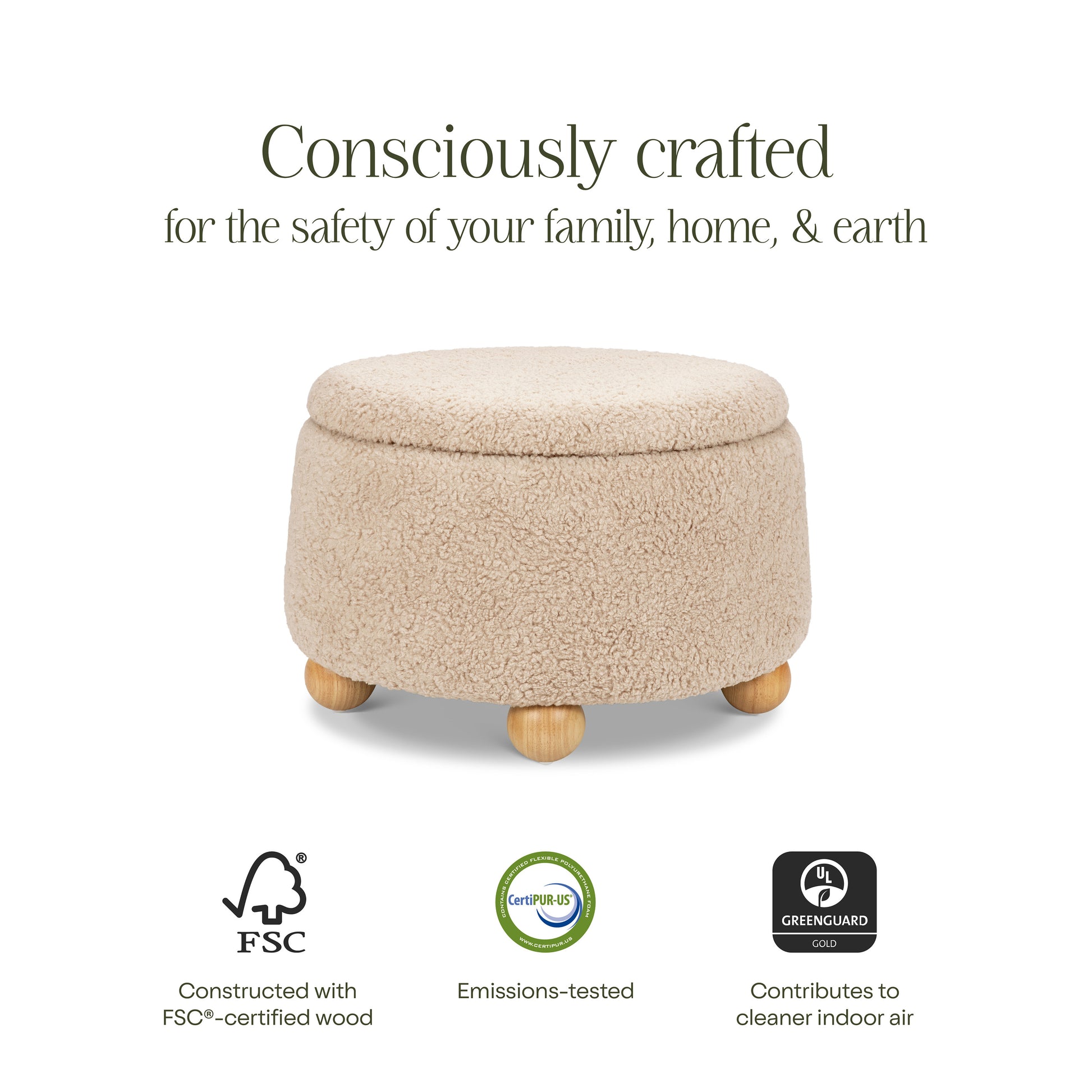 M30985CSGHF,Namesake,Tuffet Storage Ottoman in Chai Shearling w/Honey Ball Feet