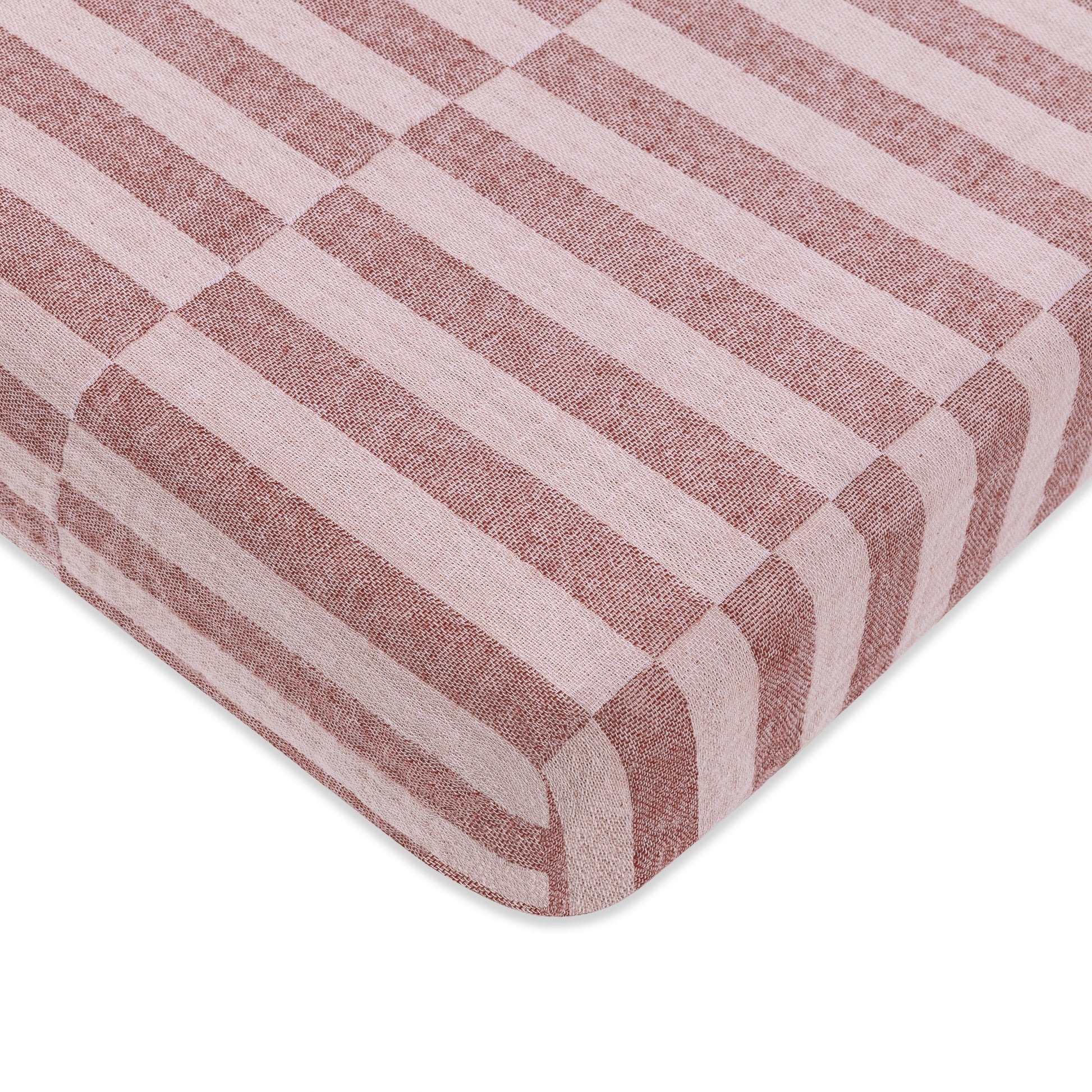 T30436,Babyletto,Maroon Stripe Muslin Mini Crib Sheet in GOTS Certified Organic Cotton