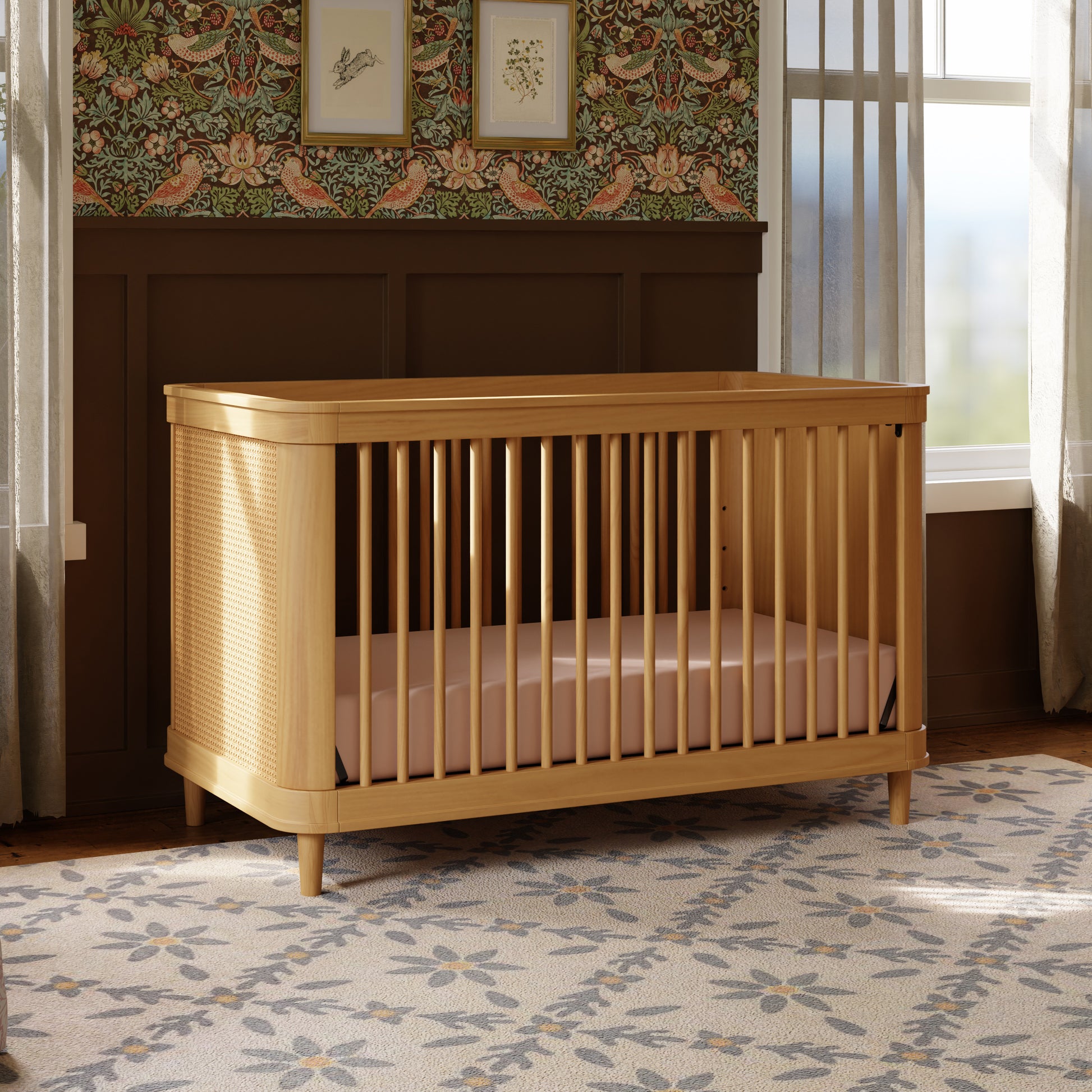 M23701HYHC,Namesake,Marin with Cane 3-in-1 Convertible Crib in Honey and Honey Cane