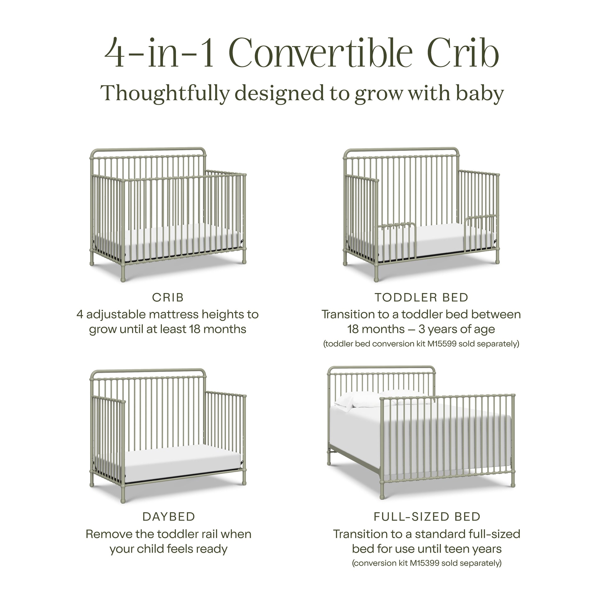 M15301HS,Namesake,Winston 4-in-1 Convertible Crib in Heirloom Sage