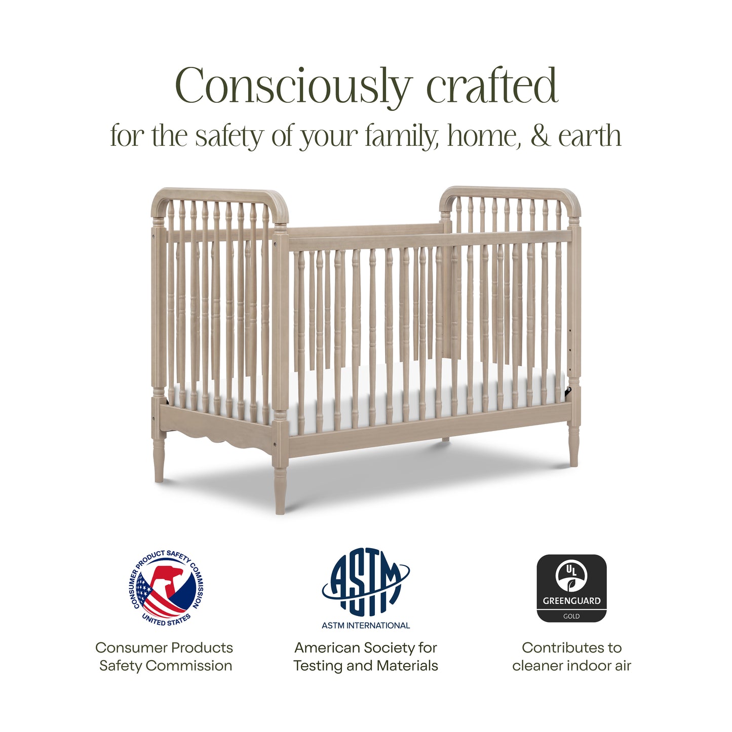 M7101WP,Namesake,Liberty 3-in-1 Convertible Spindle Crib w/Toddler Bed Conversion Kit in Washed Pine