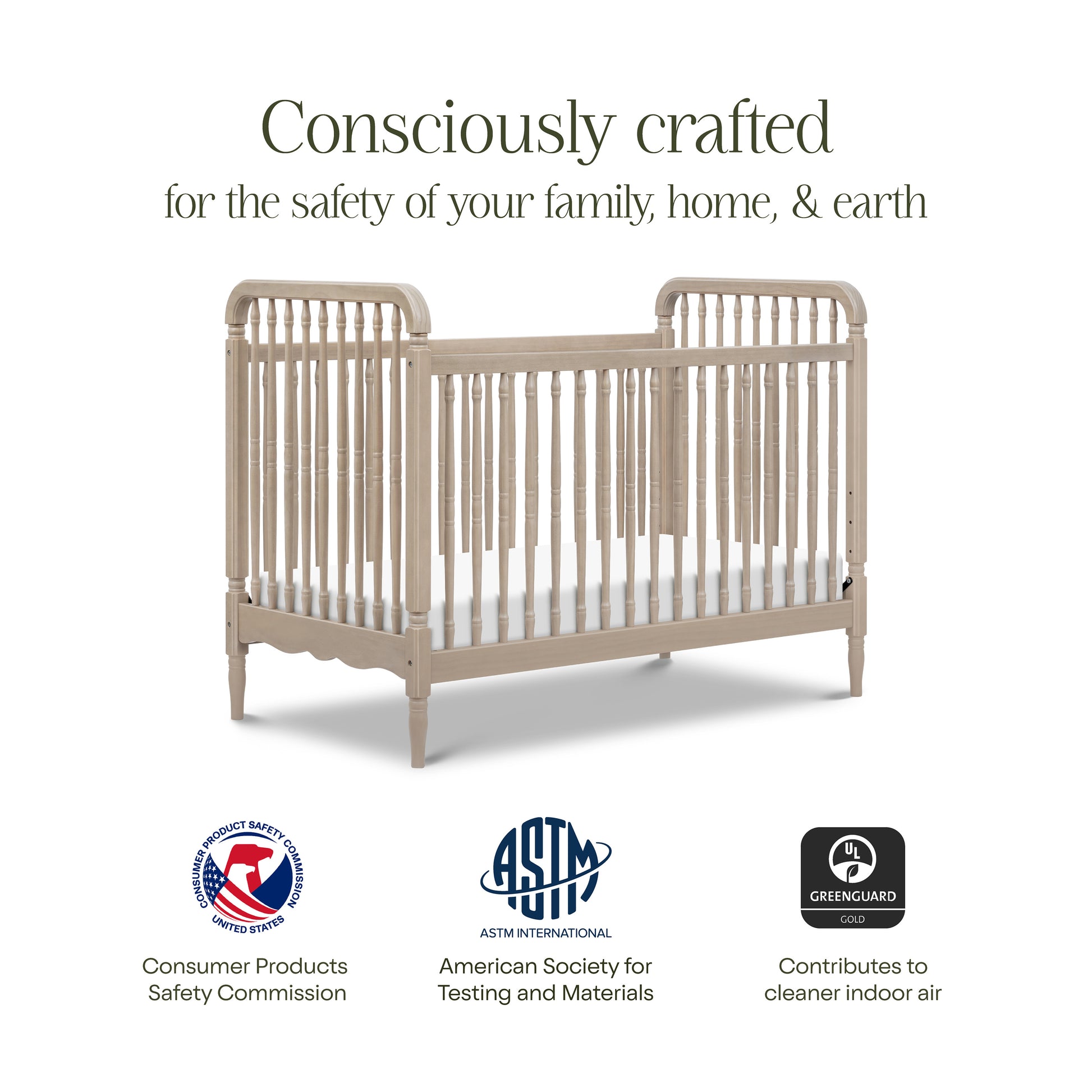 M7101WP,Namesake,Liberty 3-in-1 Convertible Spindle Crib w/Toddler Bed Conversion Kit in Washed Pine