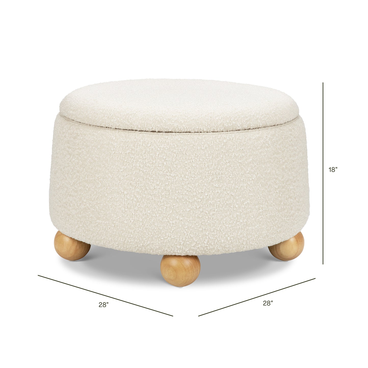 M30985PWBHF,Namesake,Tuffet Storage Ottoman in Performance Ivory Boucle w/Honey Ball Feet