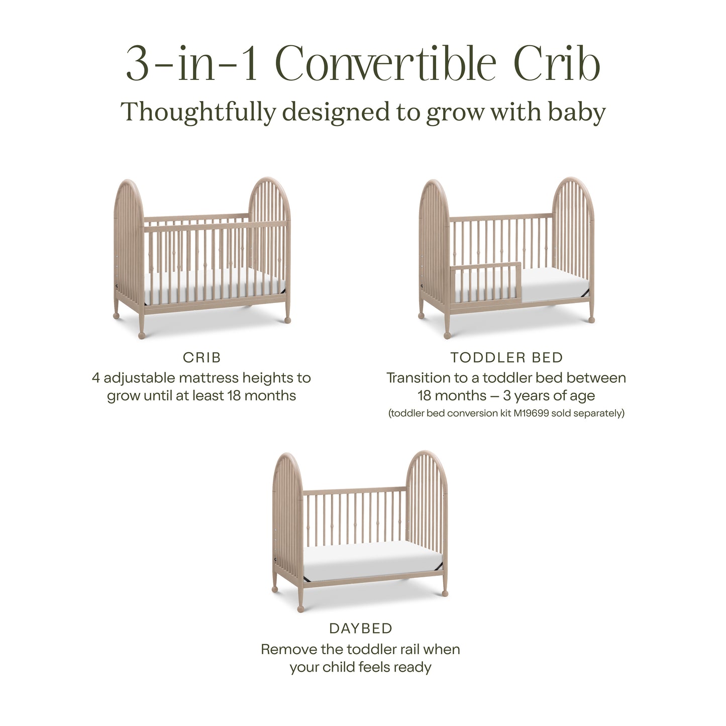 M31401WP,Namesake,Alouette 3-in-1 Convertible Spindle Crib in Washed Pine