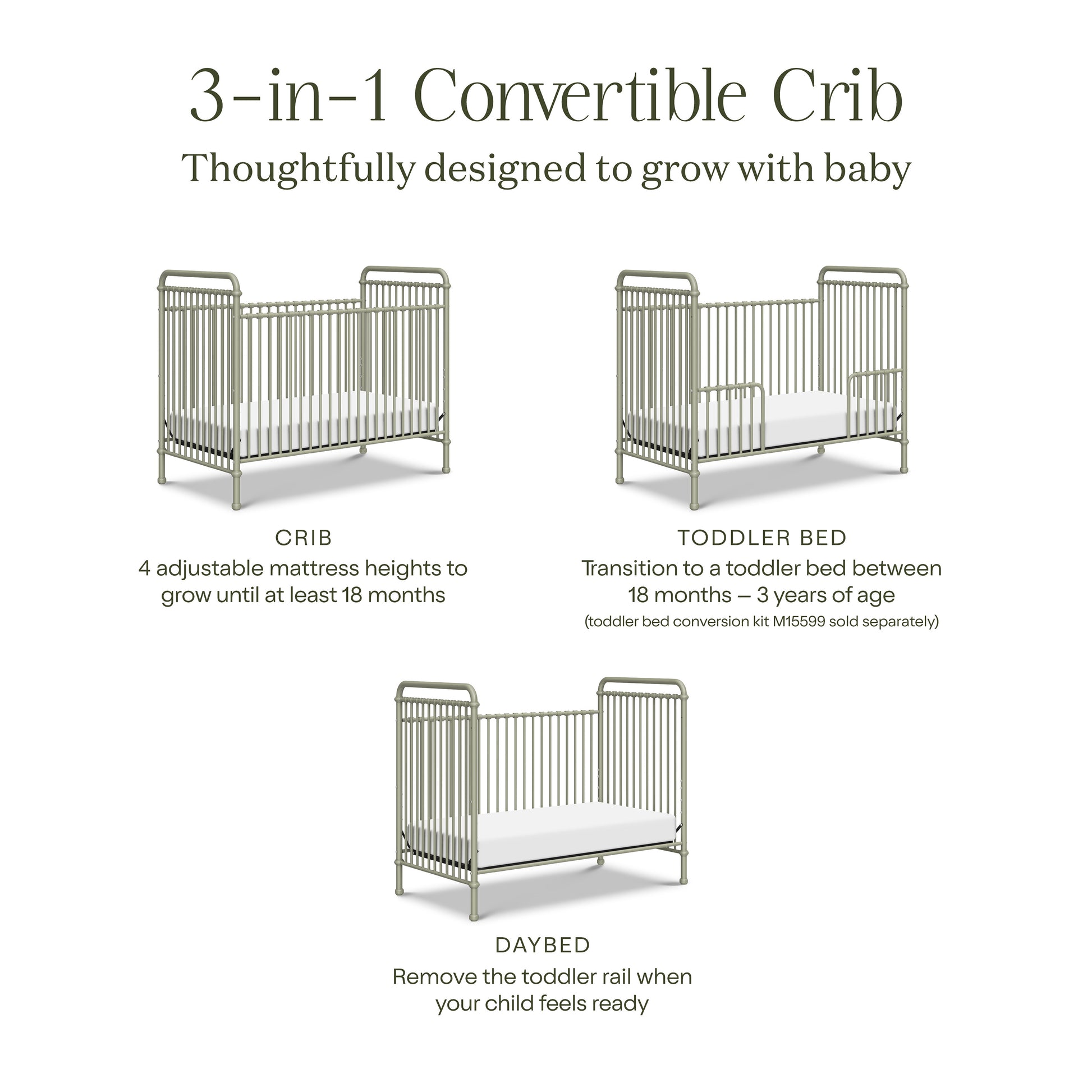 M15501HS,Namesake,Abigail 3-in-1 Convertible Crib in Heirloom Sage