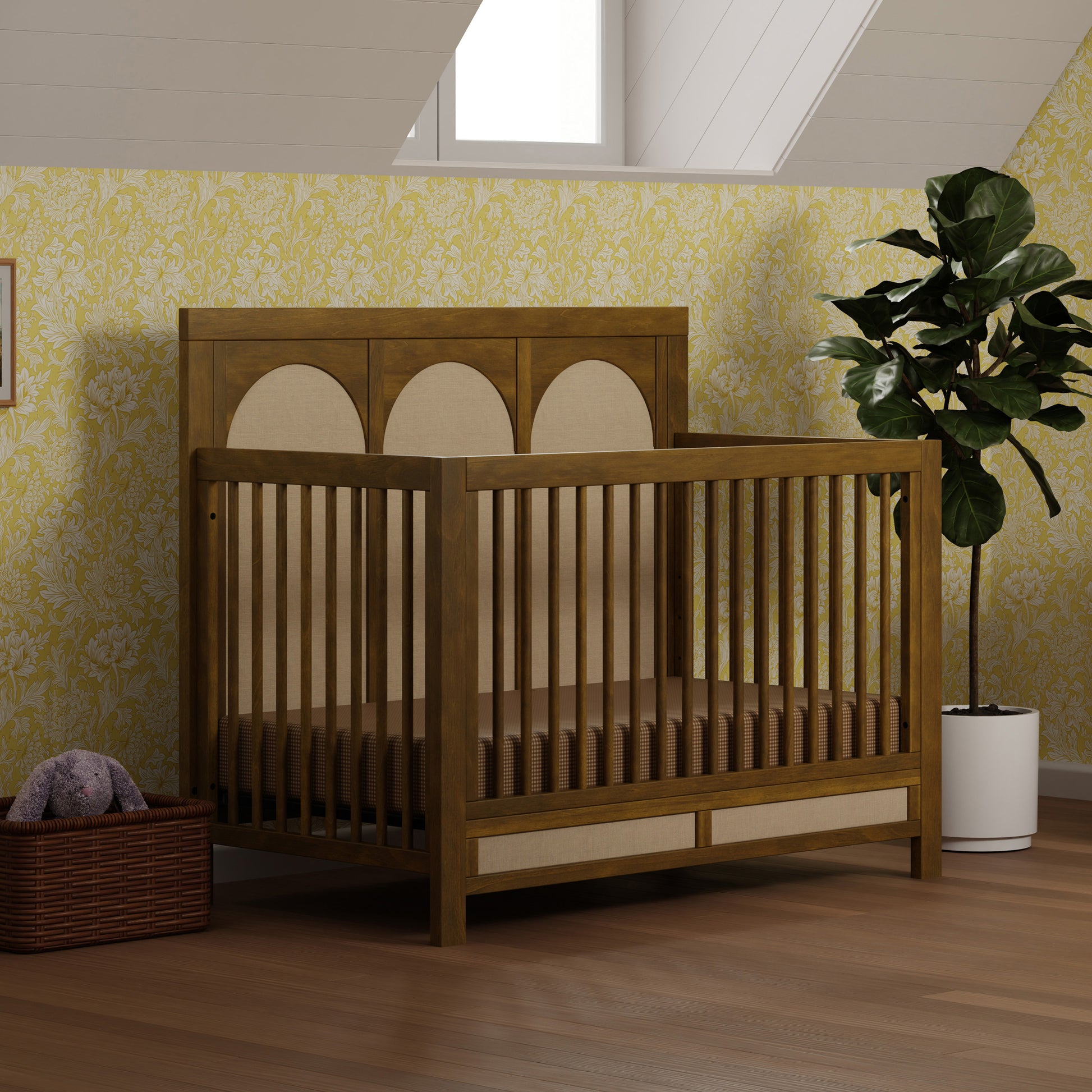 M24801NLPSEW,Namesake,Eloise 4-in-1 Convertible Crib in Natural Walnut & Performance Sand Eco-Weave