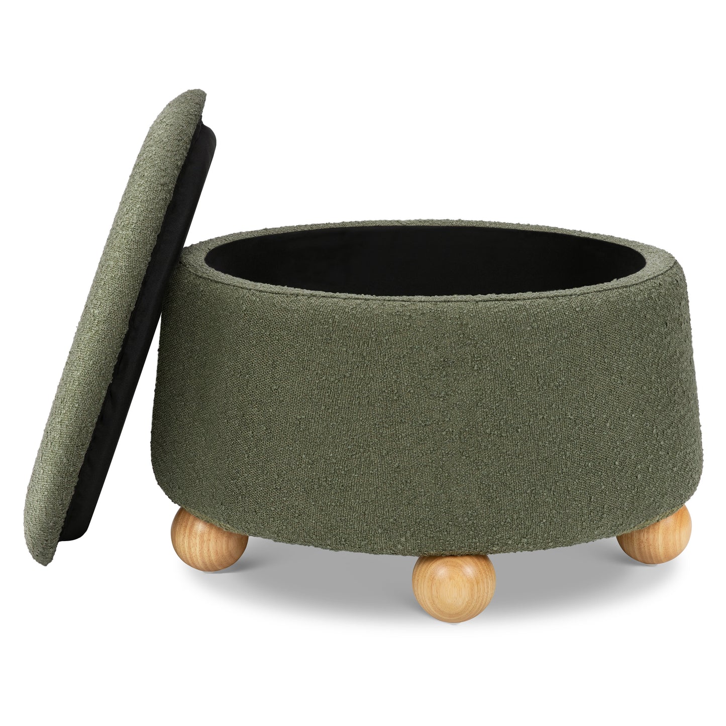 M30985POBHF,Namesake,Tuffet Storage Ottoman in Performance Olive Boucle w/Honey Ball Feet