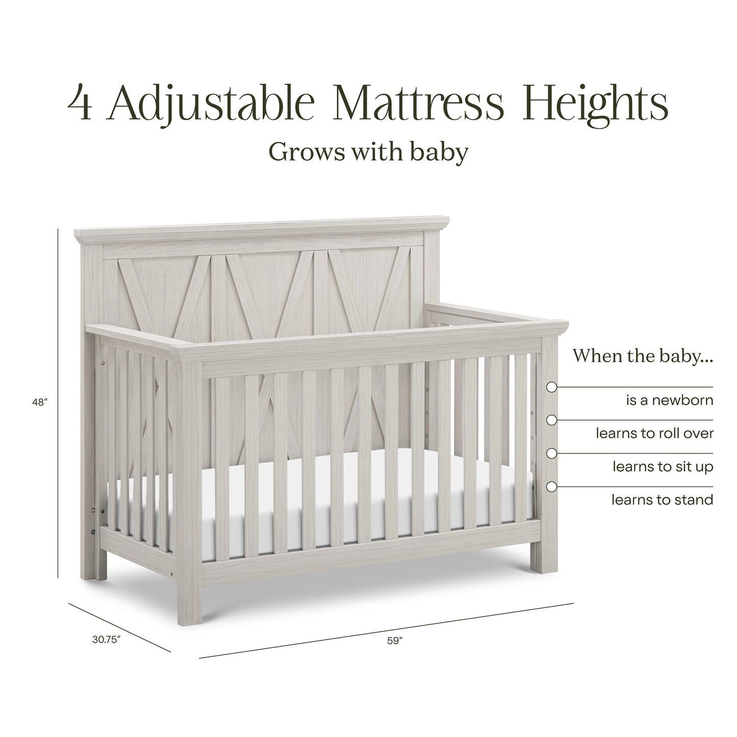 B14501WDF,Monogram by Namesake,Emory Farmhouse 4-in-1 Convertible Crib in White Driftwood