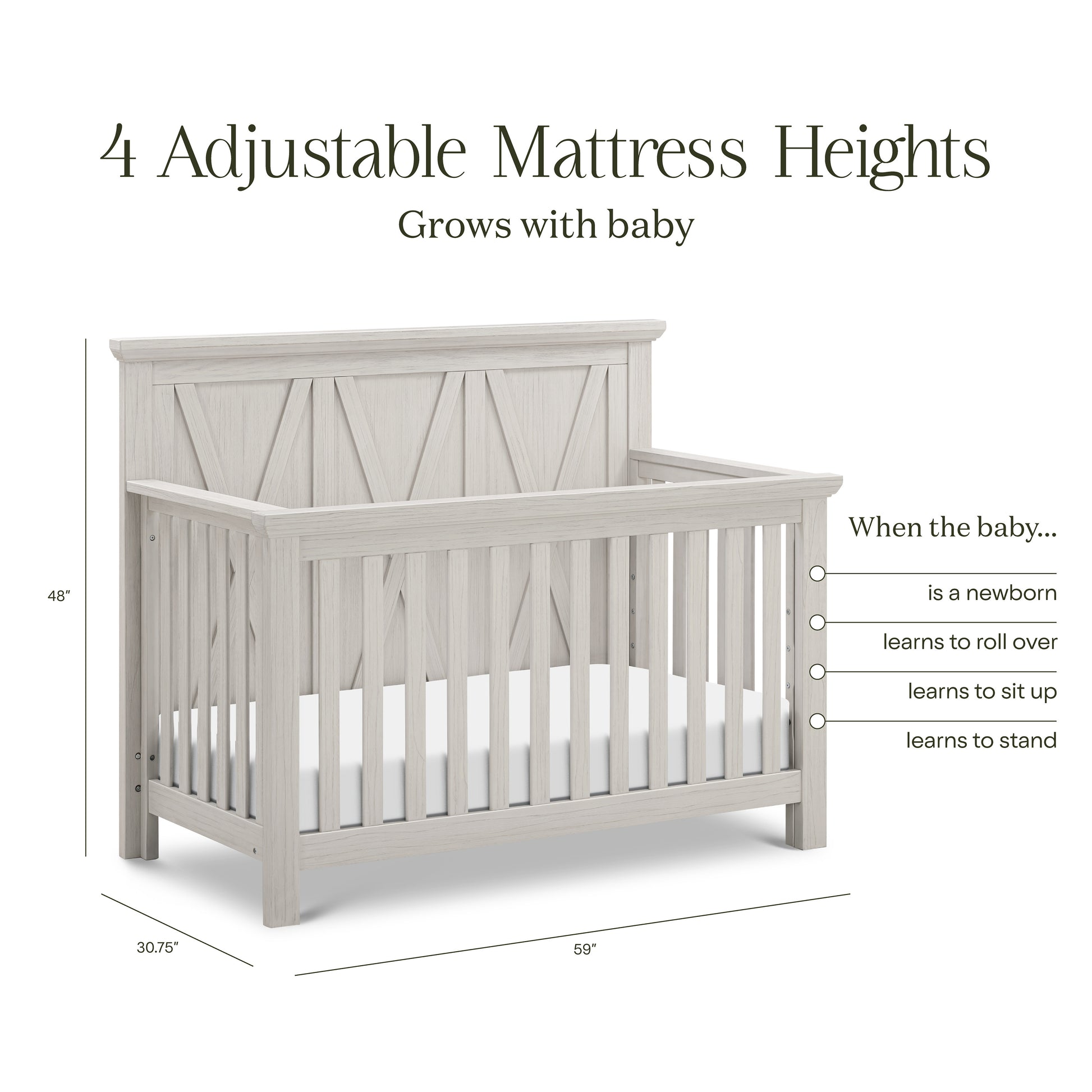 B14501WDF,Monogram by Namesake,Emory Farmhouse 4-in-1 Convertible Crib in White Driftwood