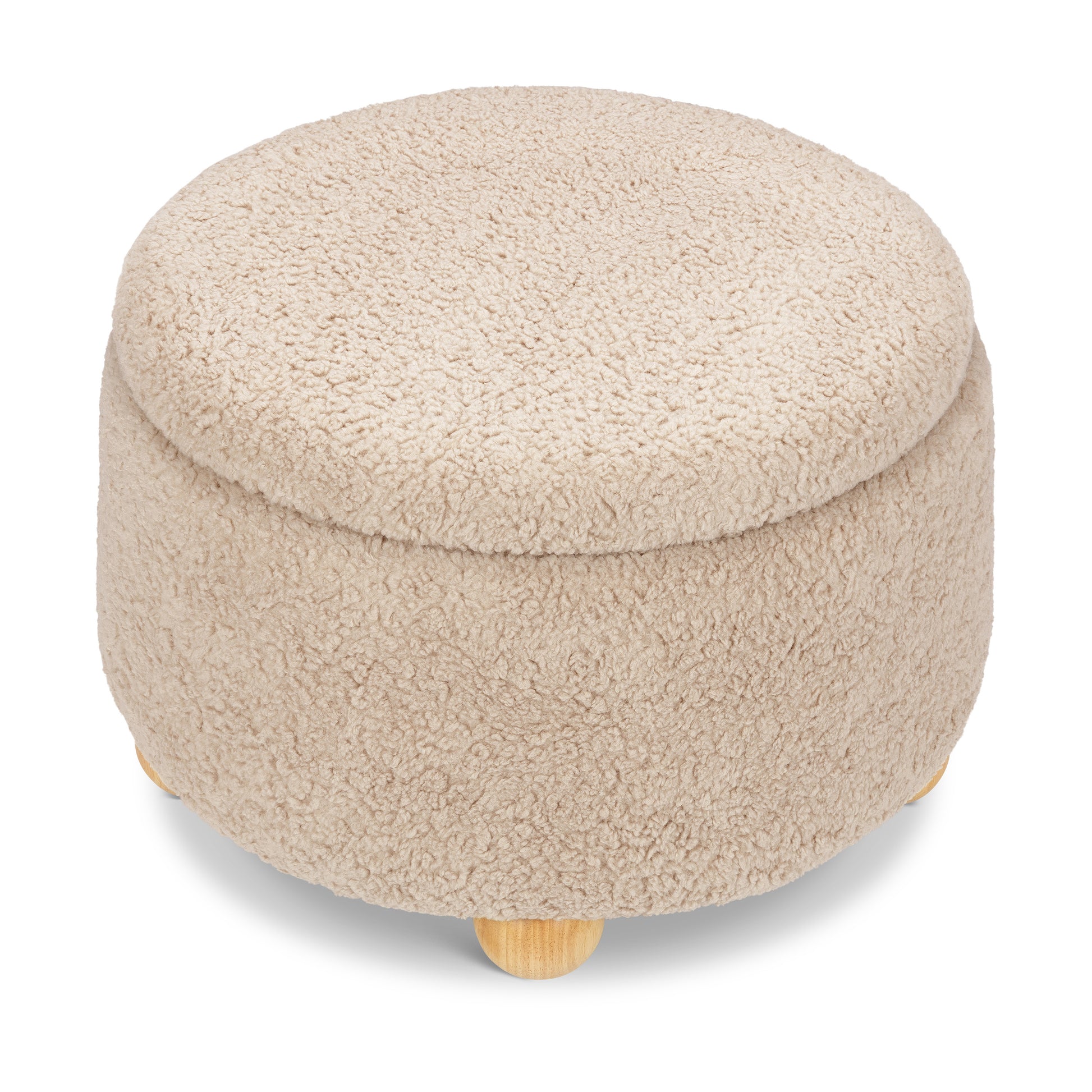 M30985CSGHF,Namesake,Tuffet Storage Ottoman in Chai Shearling w/Honey Ball Feet