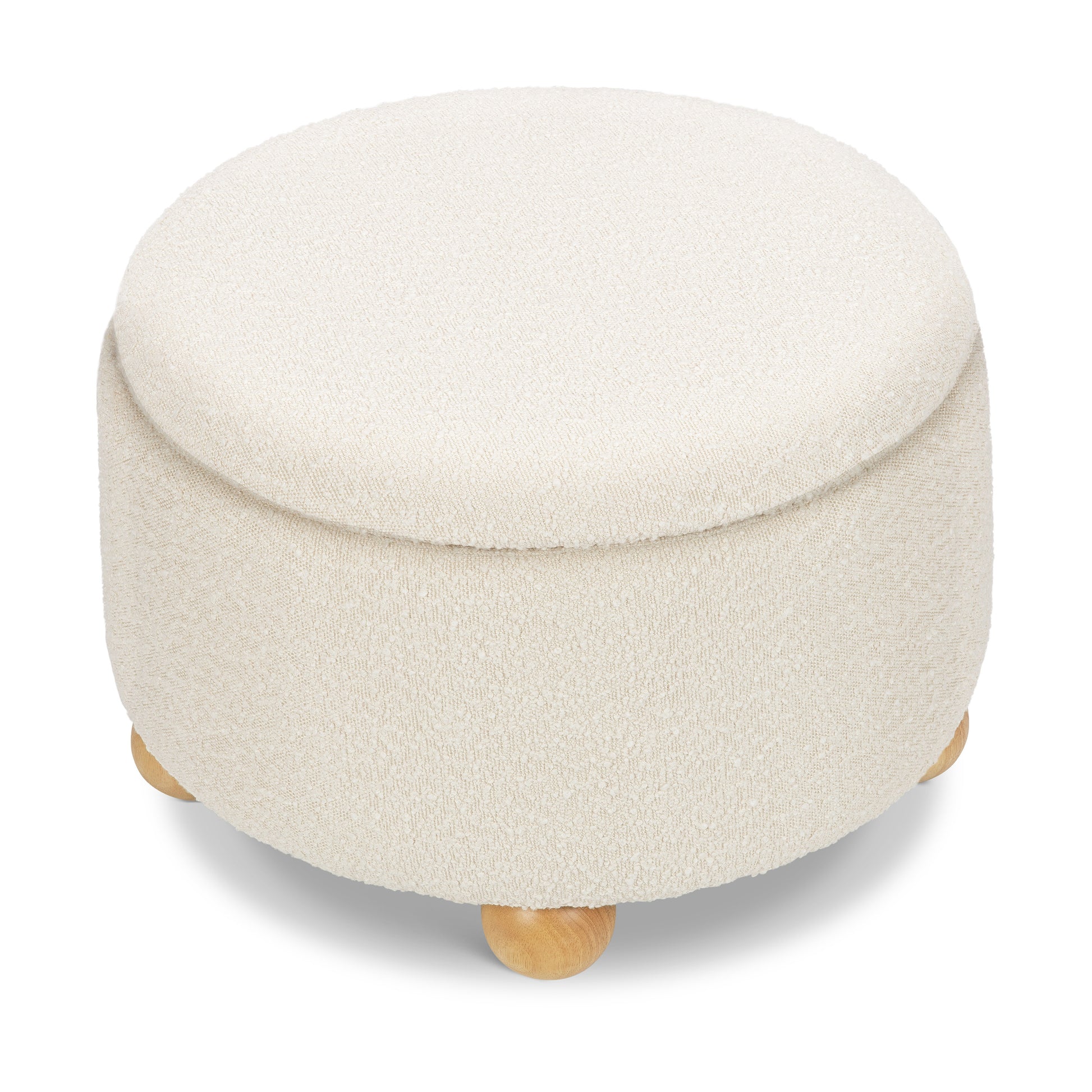 M30985PWBHF,Namesake,Tuffet Storage Ottoman in Performance Ivory Boucle w/Honey Ball Feet