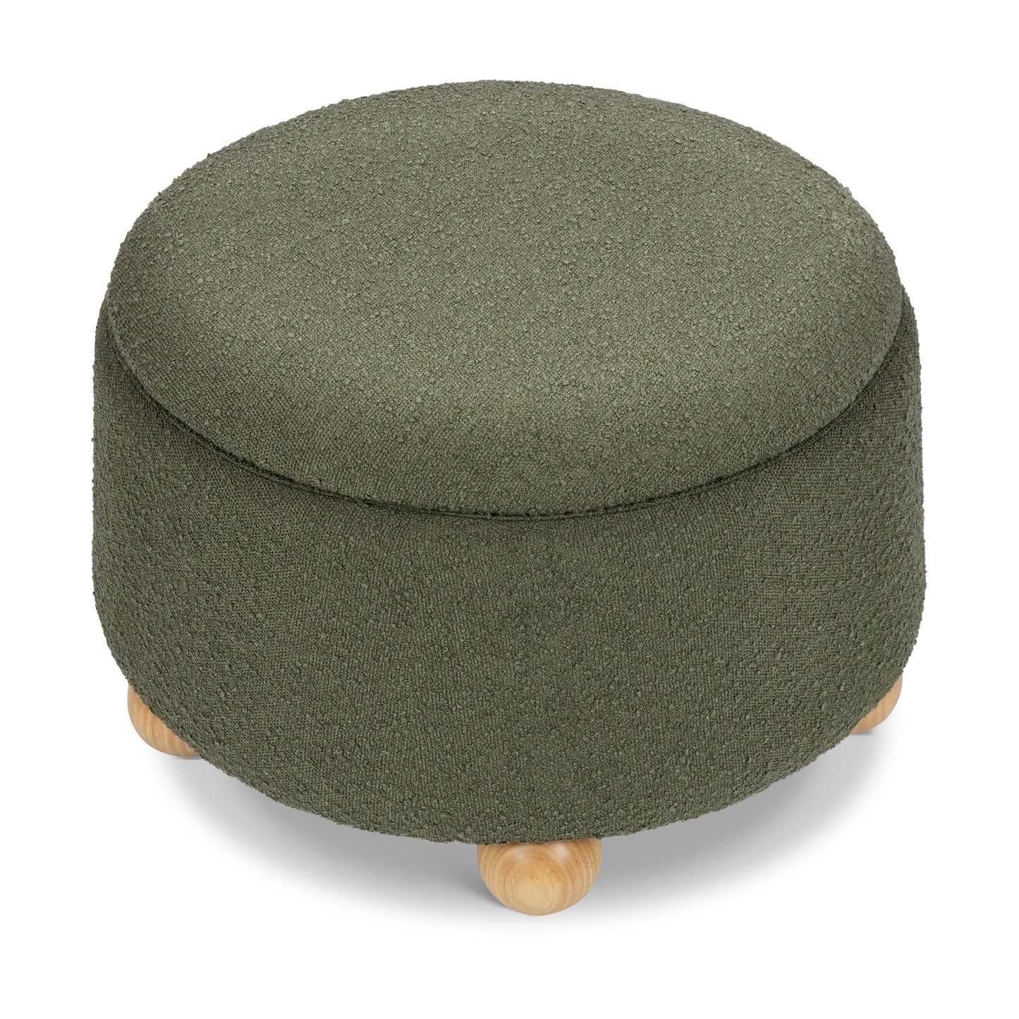 M30985POBHF,Namesake,Tuffet Storage Ottoman in Performance Olive Boucle w/Honey Ball Feet