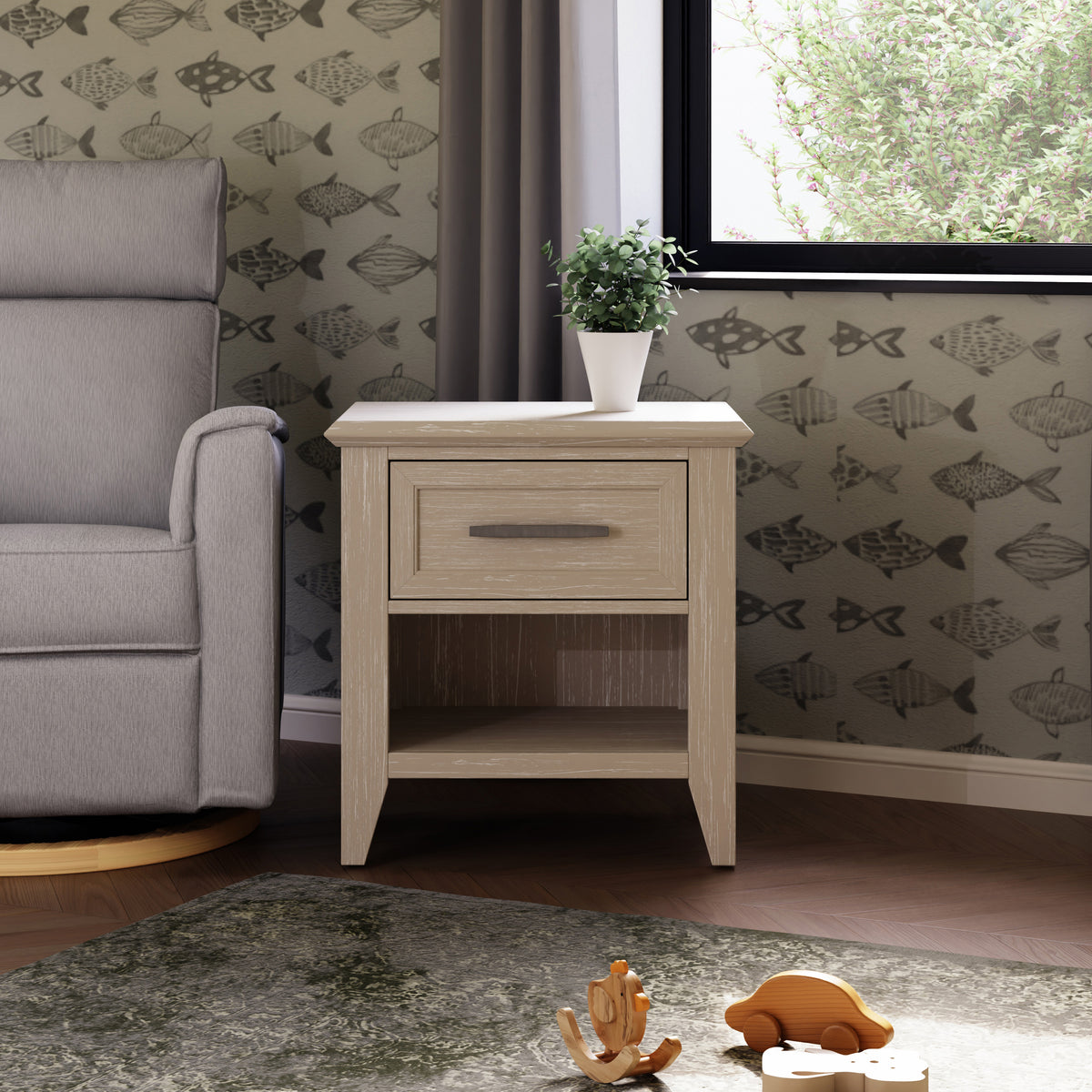 B14460SDB,Monogram by Namesake,Barrow Nightstand in Sandbar