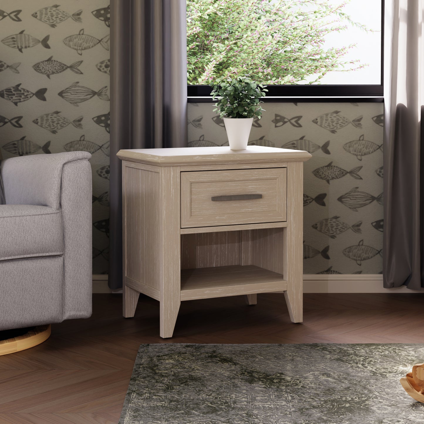 B14460SDB,Monogram by Namesake,Barrow Nightstand in Sandbar