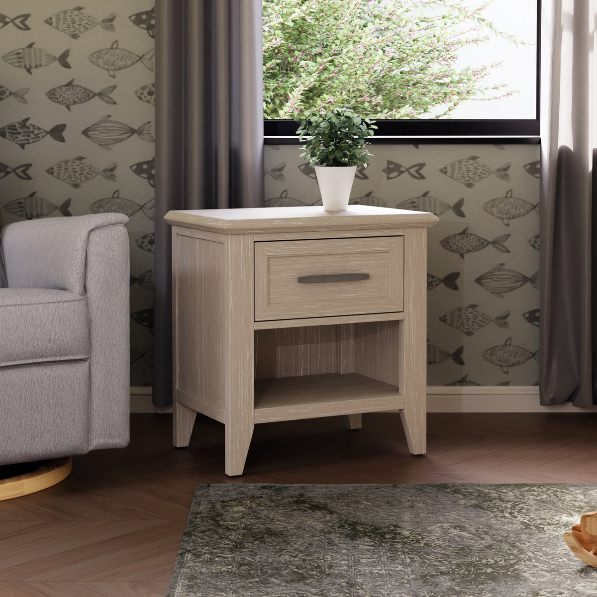 B14460SDB,Monogram by Namesake,Barrow Nightstand in Sandbar