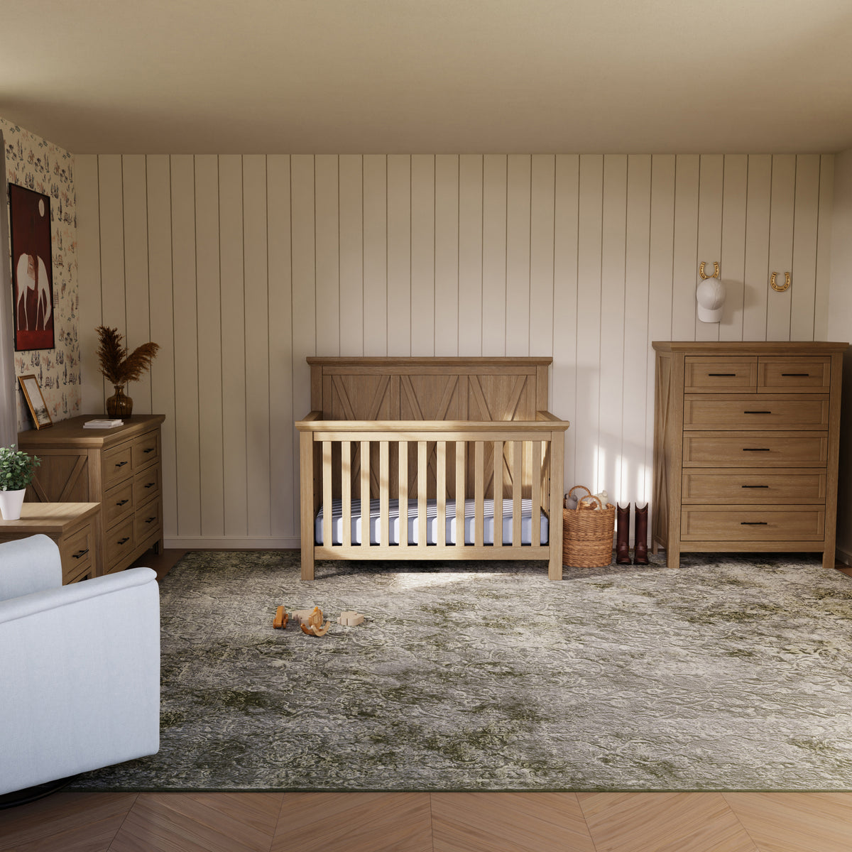 B14501DF,Monogram by Namesake,Emory Farmhouse 4-in-1 Convertible Crib in Driftwood