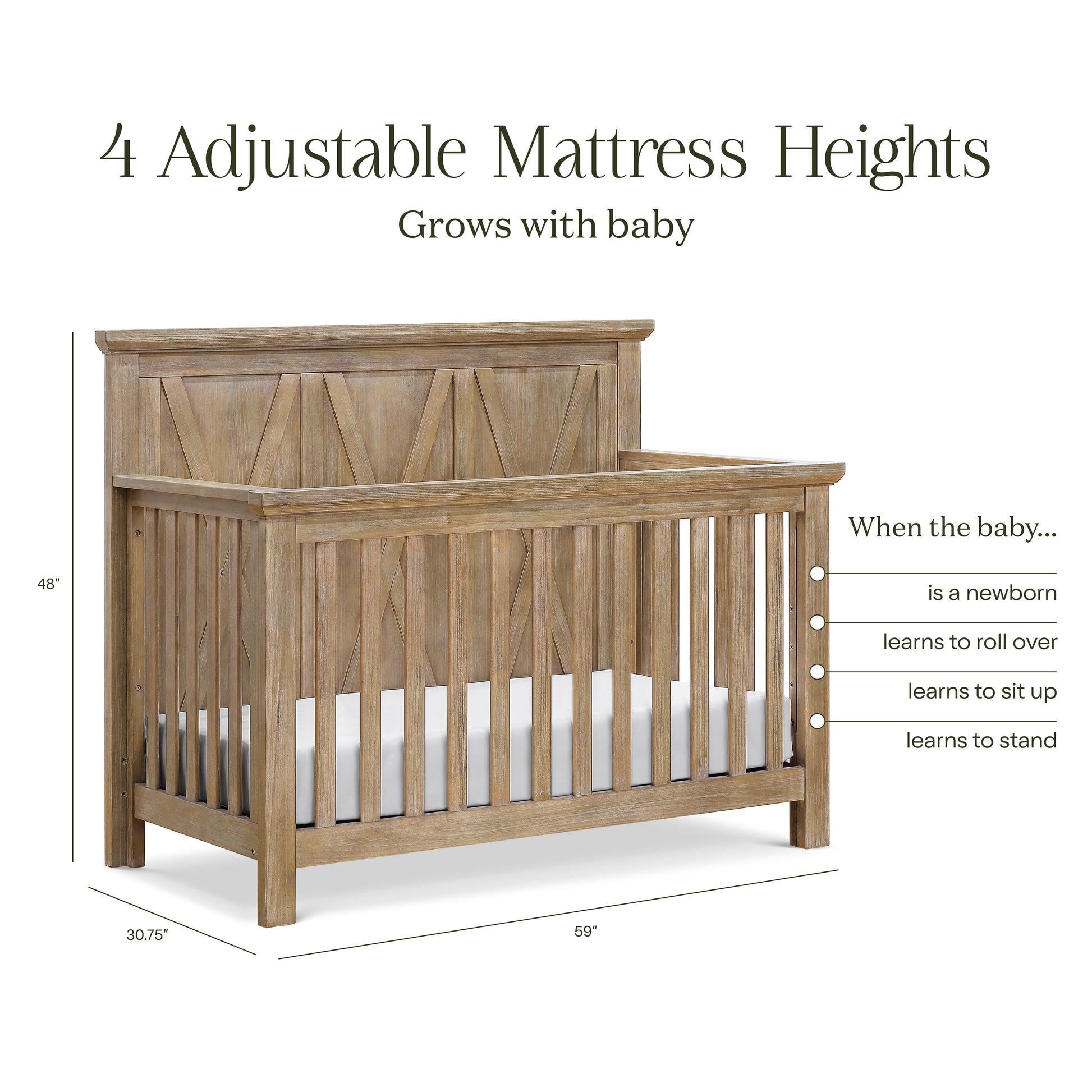B14501DF,Monogram by Namesake,Emory Farmhouse 4-in-1 Convertible Crib in Driftwood
