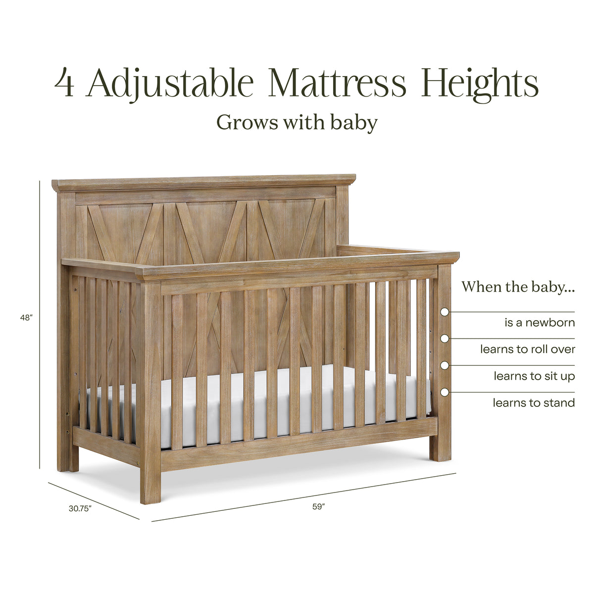 B14501DF,Monogram by Namesake,Emory Farmhouse 4-in-1 Convertible Crib in Driftwood