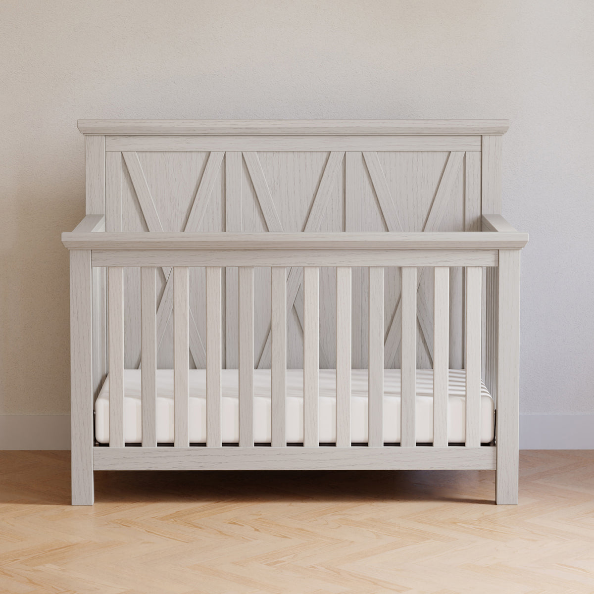 B14501WDF,Monogram by Namesake,Emory Farmhouse 4-in-1 Convertible Crib in White Driftwood