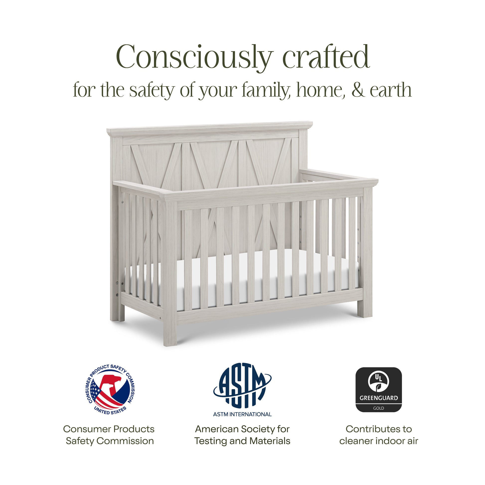 B14501WDF,Monogram by Namesake,Emory Farmhouse 4-in-1 Convertible Crib in White Driftwood