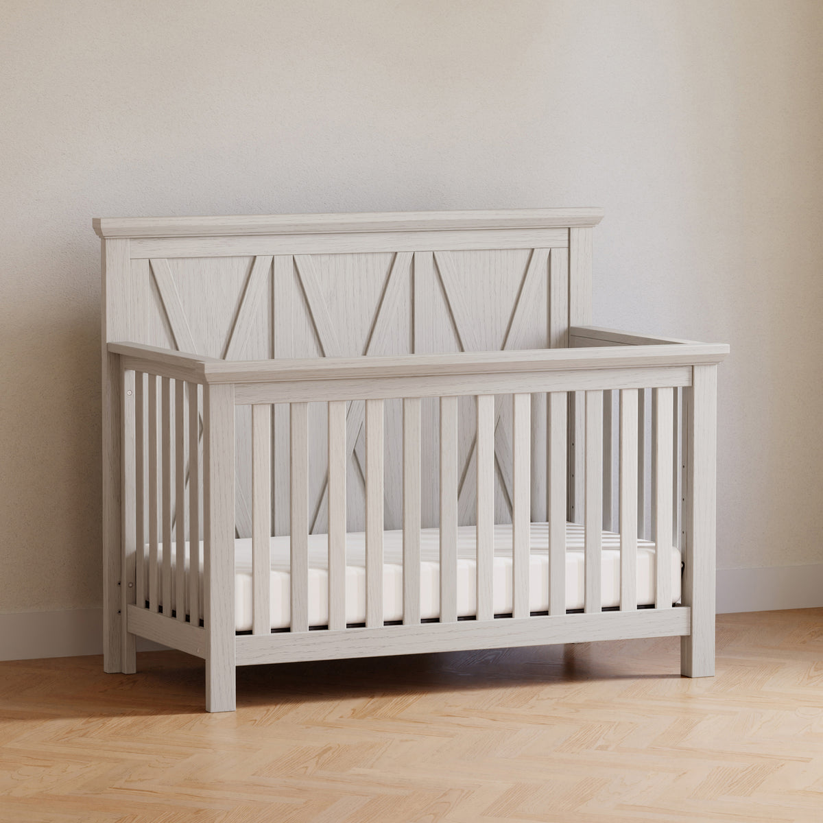 B14501WDF,Monogram by Namesake,Emory Farmhouse 4-in-1 Convertible Crib in White Driftwood