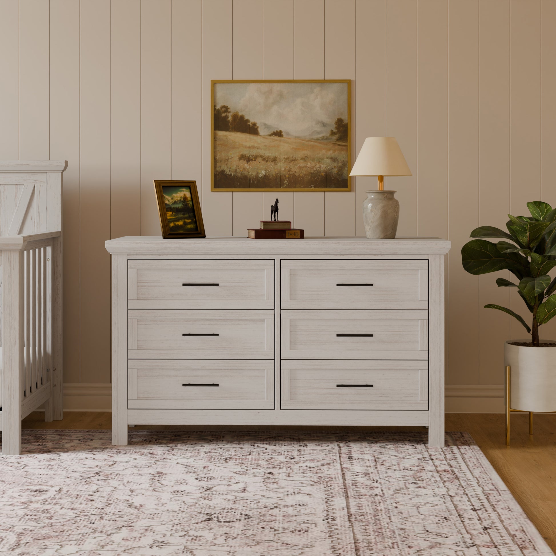 B14516WDF,Monogram by Namesake,Emory Farmhouse 6-Drawer Dresser in White Driftwood