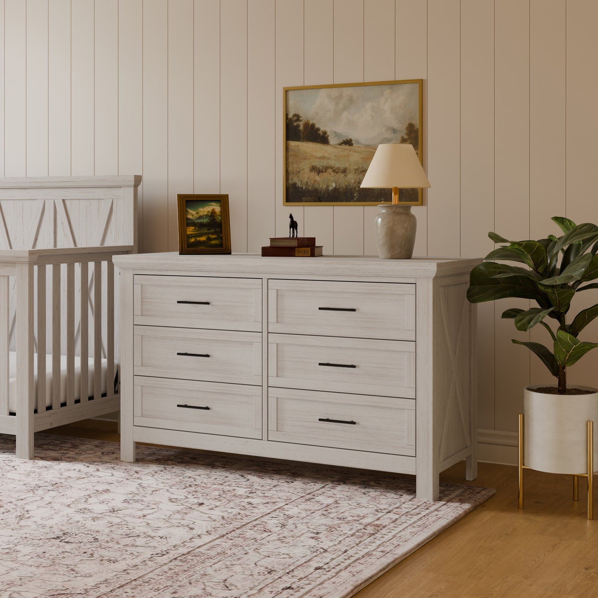B14516WDF,Monogram by Namesake,Emory Farmhouse 6-Drawer Dresser in White Driftwood