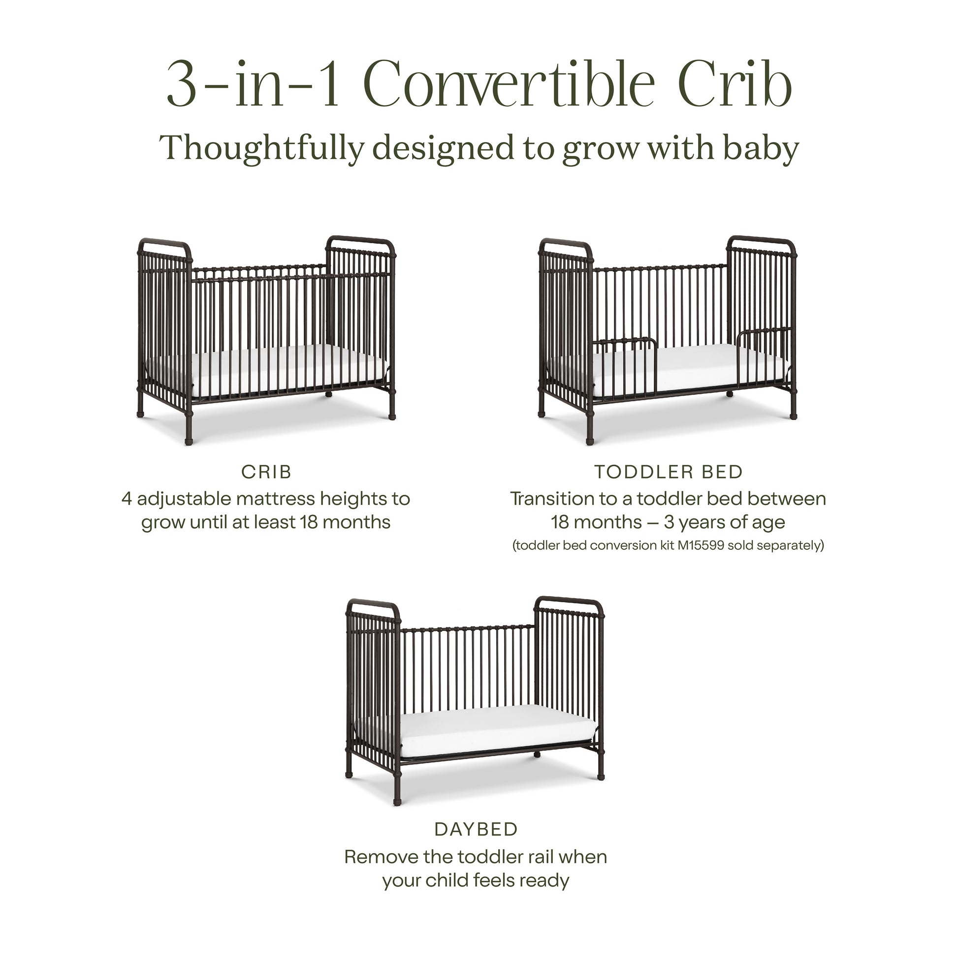 B15501UR,Namesake,Abigail 3-in-1 Convertible Crib in Vintage Iron