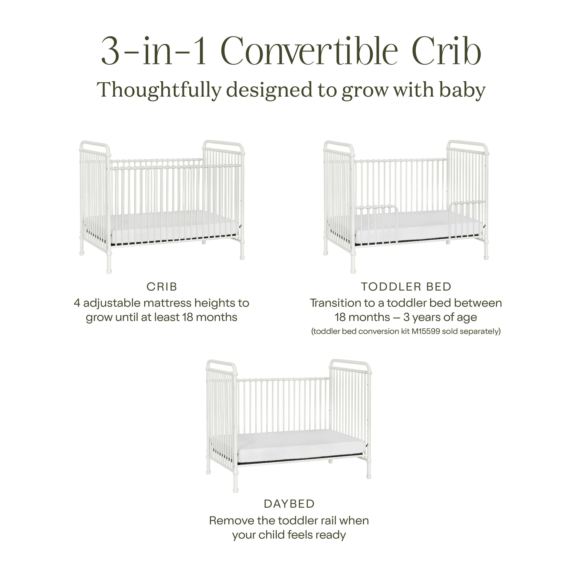 B15501WX,Namesake,Abigail 3-in-1 Convertible Crib in Washed White