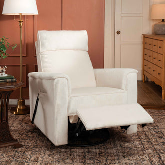 B17183YC,Monogram by Namesake,Willa Deluxe Power Glider Recliner w/Heat&Massage in Ivory Corduroy
