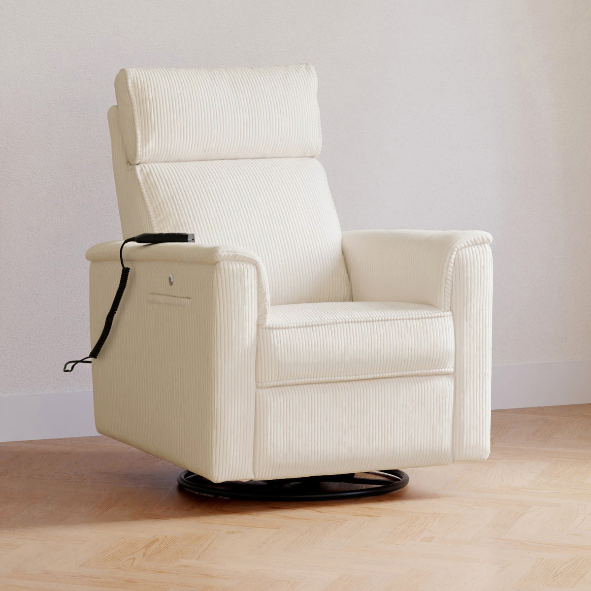 B17183YC,Monogram by Namesake,Willa Deluxe Power Glider Recliner w/Heat&Massage in Ivory Corduroy