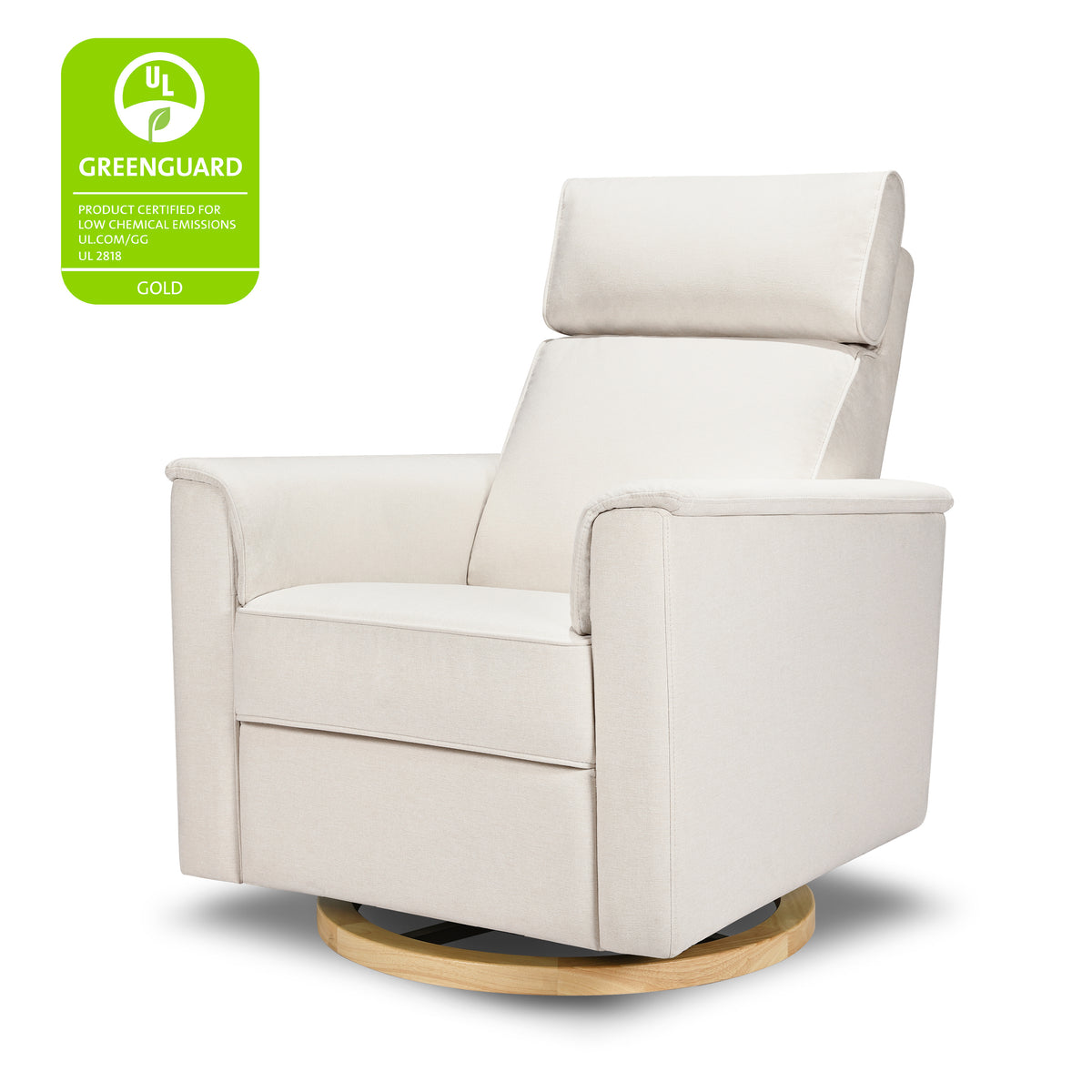 B17186PCMEWLB,Monogram by Namesake,Willa Plus Power Glider Recliner w/ Power Headrest in Performance Cream Eco-Weave w/Light Wood base