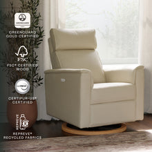 B17186PCMEWLB,Monogram by Namesake,Willa Plus Power Glider Recliner w/ Power Headrest in Performance Cream Eco-Weave w/Light Wood base