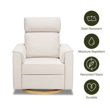 B17186PCMEWLB,Monogram by Namesake,Willa Plus Power Glider Recliner w/ Power Headrest in Performance Cream Eco-Weave w/Light Wood base