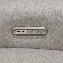 B17186PGEWLB,Monogram by Namesake,Willa Plus Power Glider Recliner w/ Power Headrest in Performance Grey Eco-Weave w/Light Wood Base